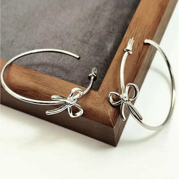 Silver Plated Bow Hoop Earrings - Picture 2 of 3